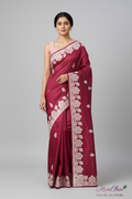 Pure Crape Silk Saree with Appliqué & Parsi Work Border | Self-Colour Blouse