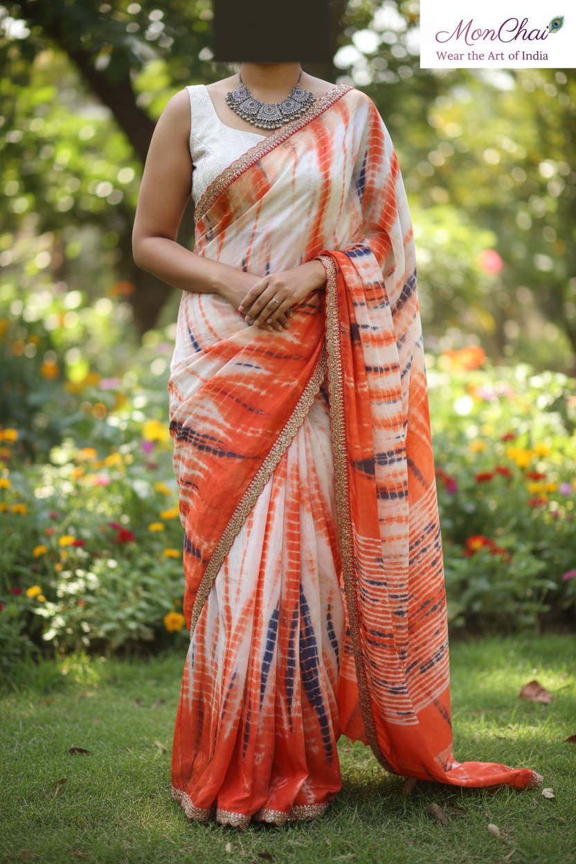 Exclusive Shibori Tie & Dye Pure Munga Saree with Lace Border