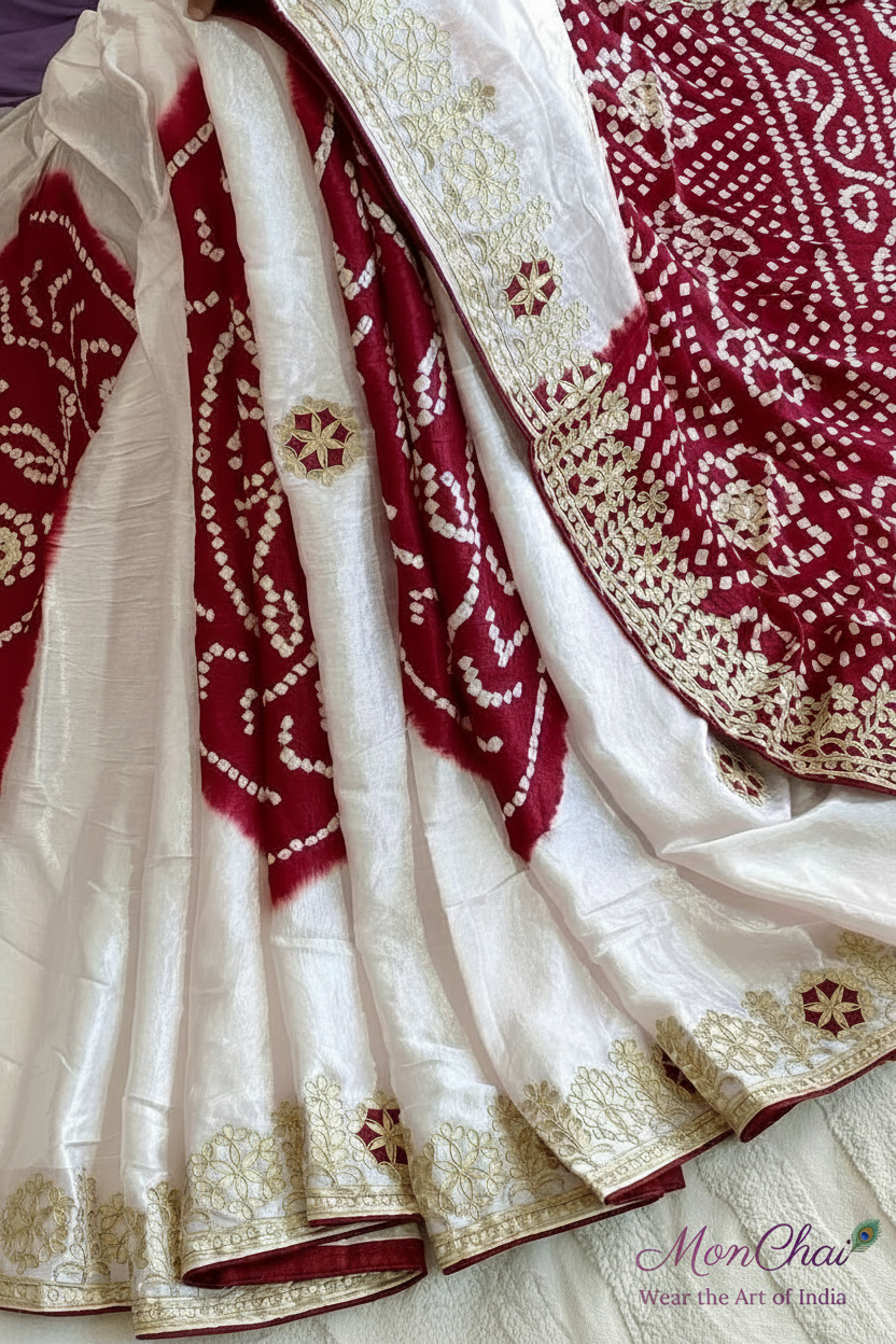 Gorgeous Gajji Silk Saree With Shibori Dye And Gotapatti Work