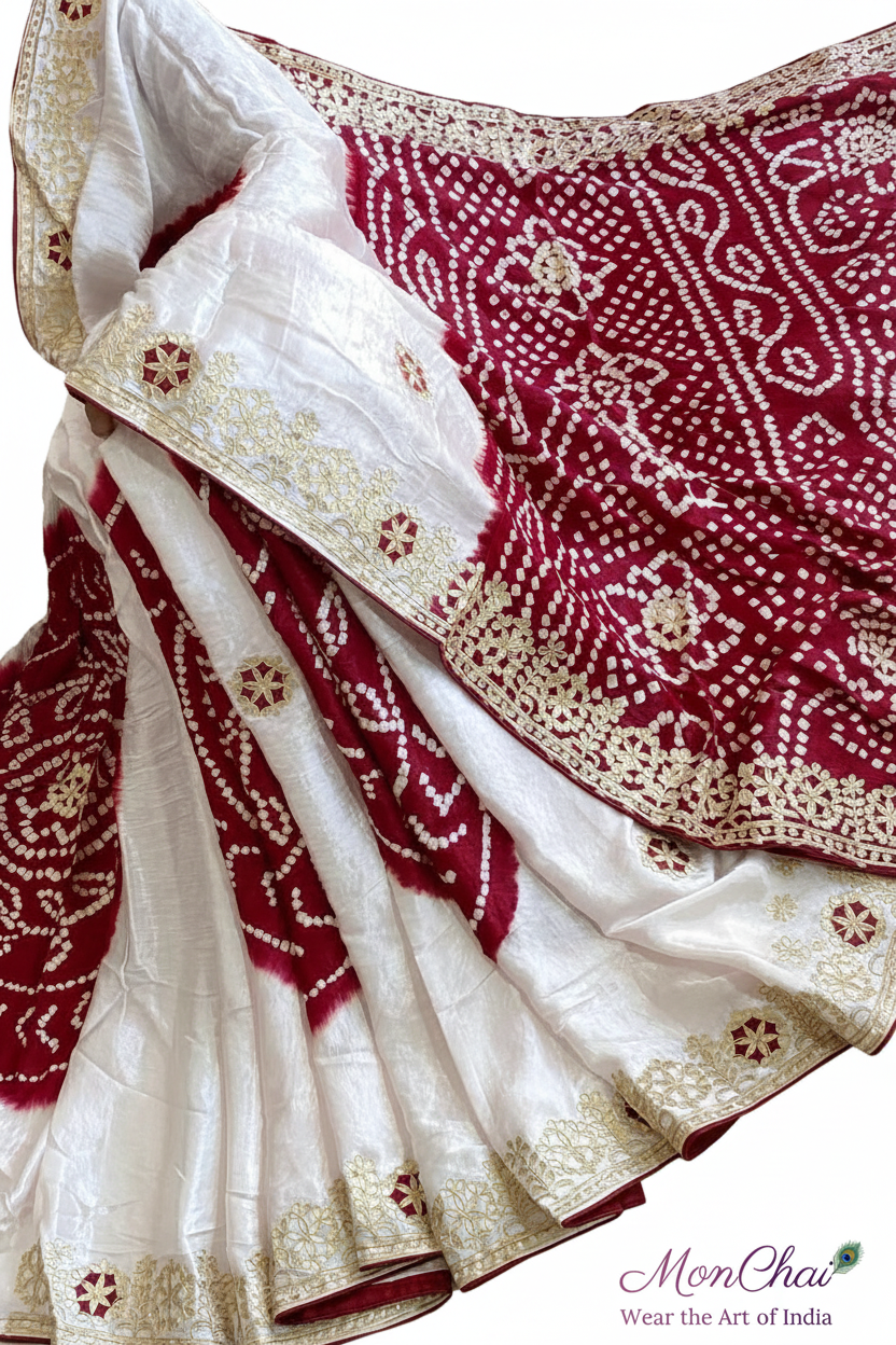 Gorgeous Gajji Silk Saree With Shibori Dye And Gotapatti Work