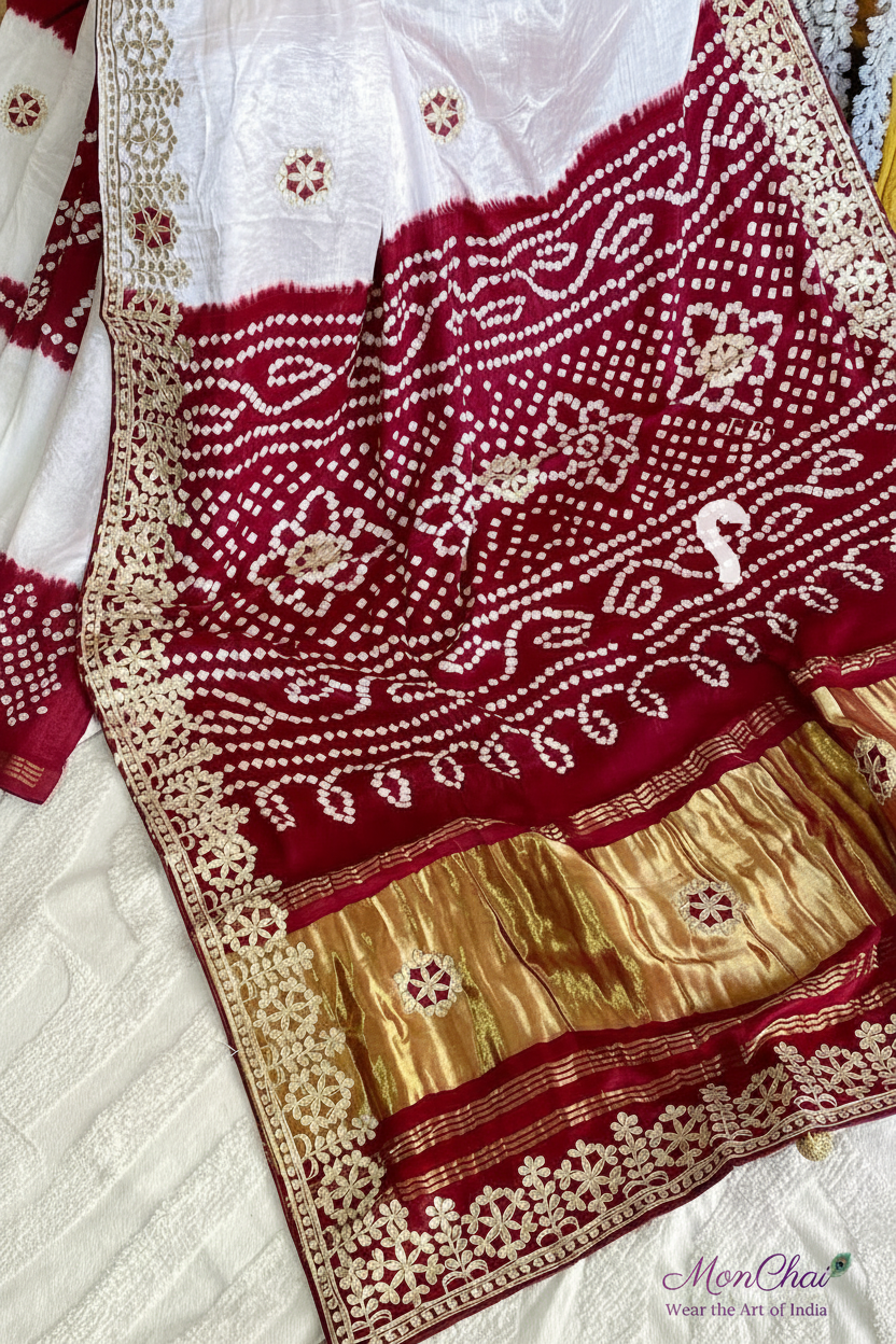 Gorgeous Gajji Silk Saree With Shibori Dye And Gotapatti Work