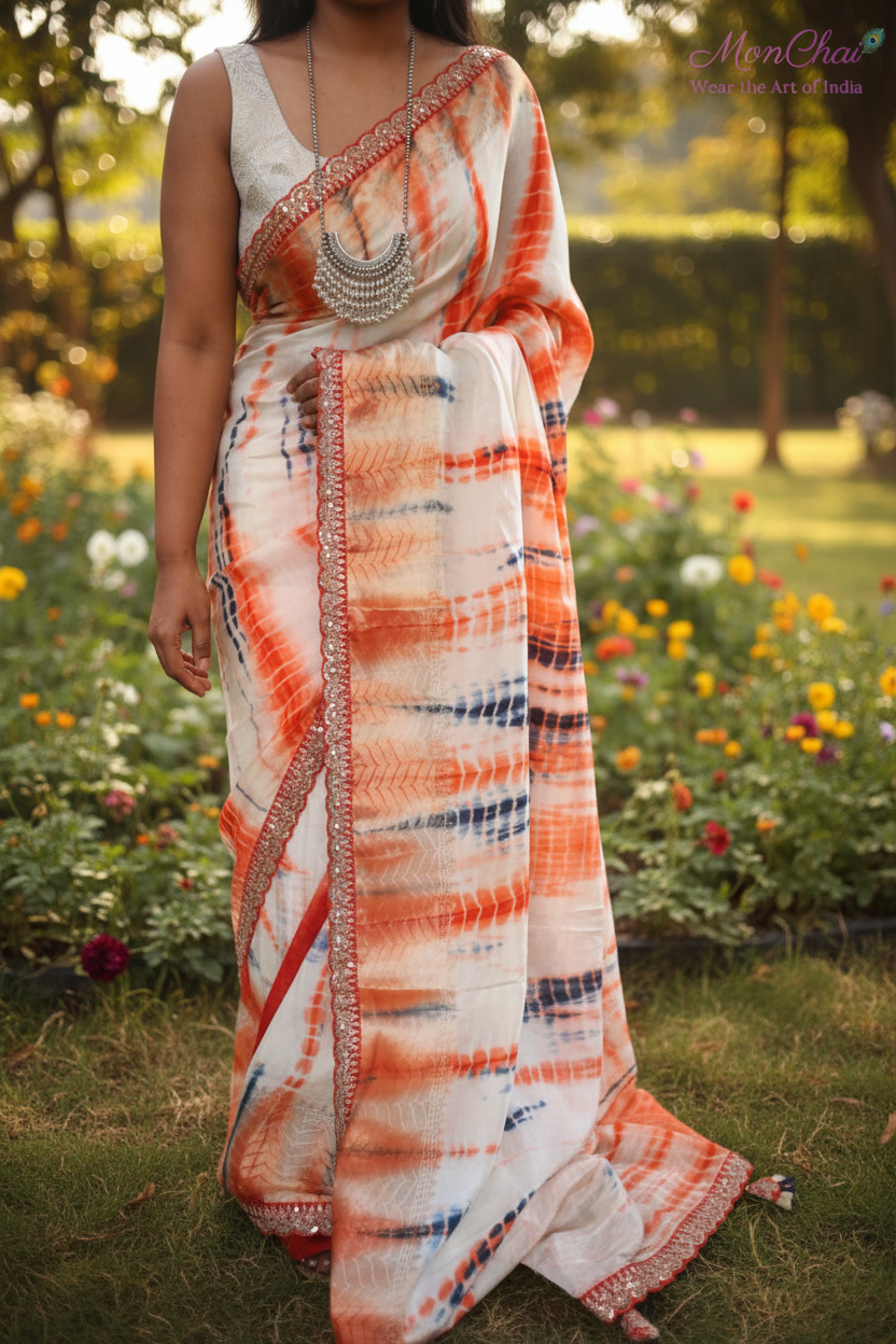 Exclusive Shibori Tie & Dye Pure Munga Saree with Lace Border
