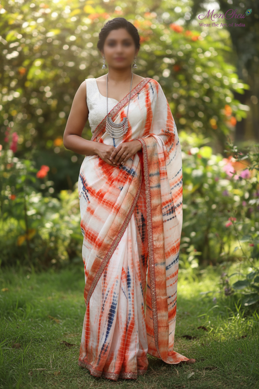 Exclusive Shibori Tie & Dye Pure Munga Saree with Lace Border