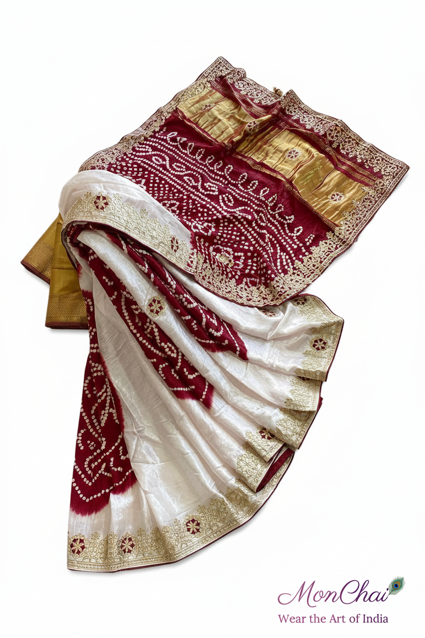 Gorgeous Gajji Silk Saree With Shibori Dye And Gotapatti Work