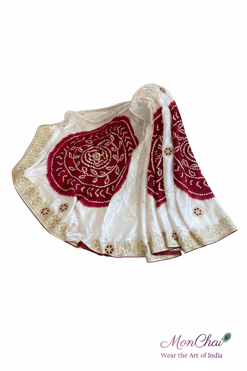Gorgeous Gajji Silk Saree With Shibori Dye And Gotapatti Work