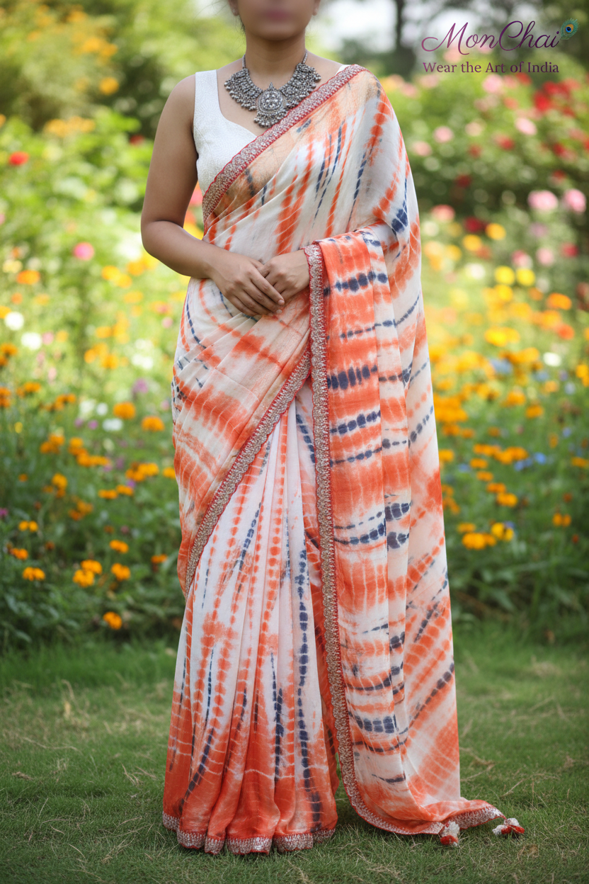 Exclusive Shibori Tie & Dye Pure Munga Saree with Lace Border