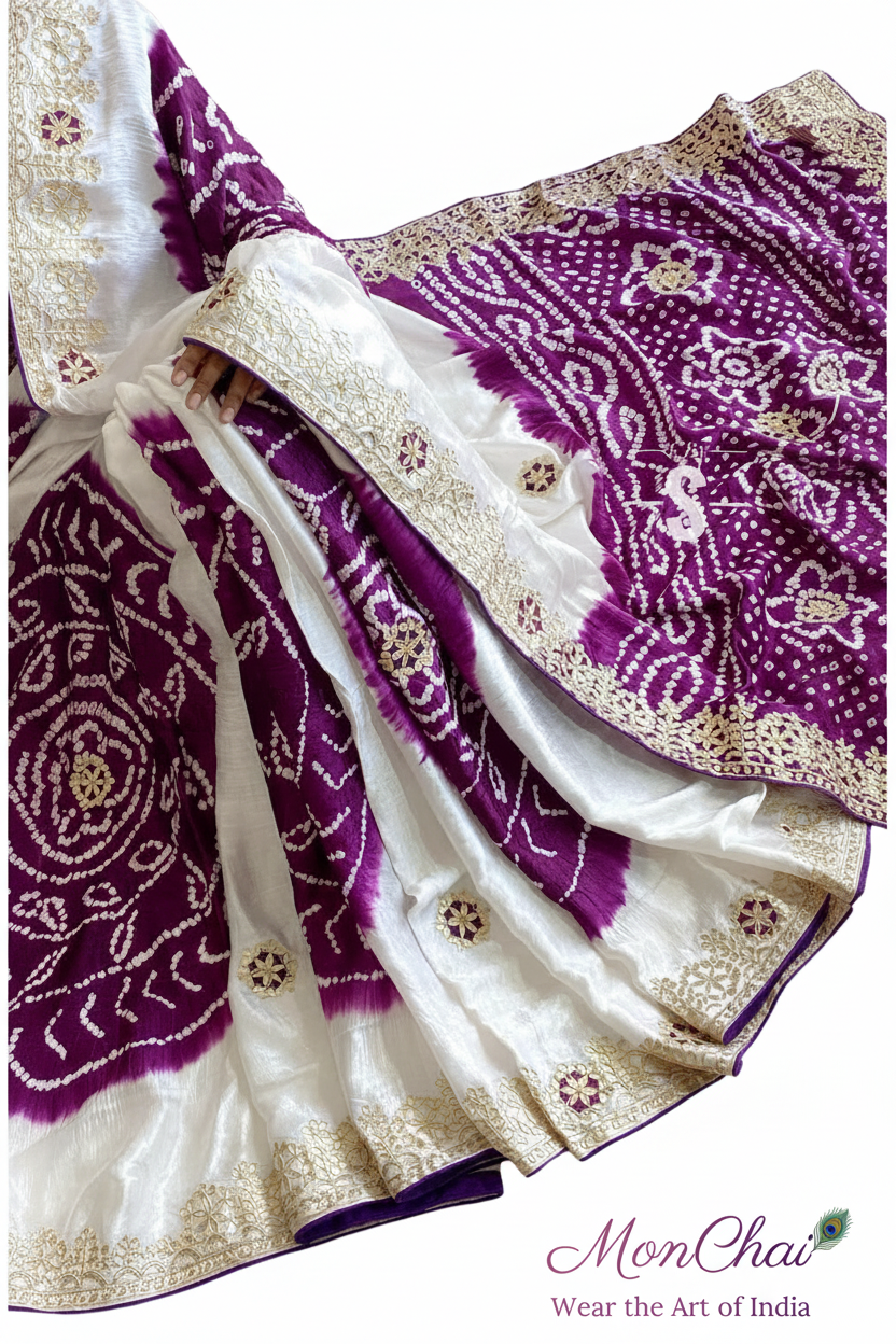 Gorgeous Gajji Silk Saree With Shibori Dye And Gotapatti Work