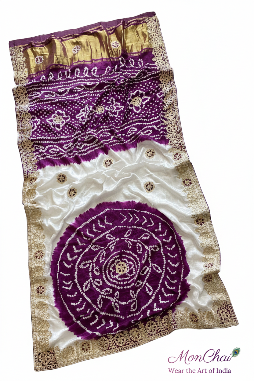 Gorgeous Gajji Silk Saree With Shibori Dye And Gotapatti Work