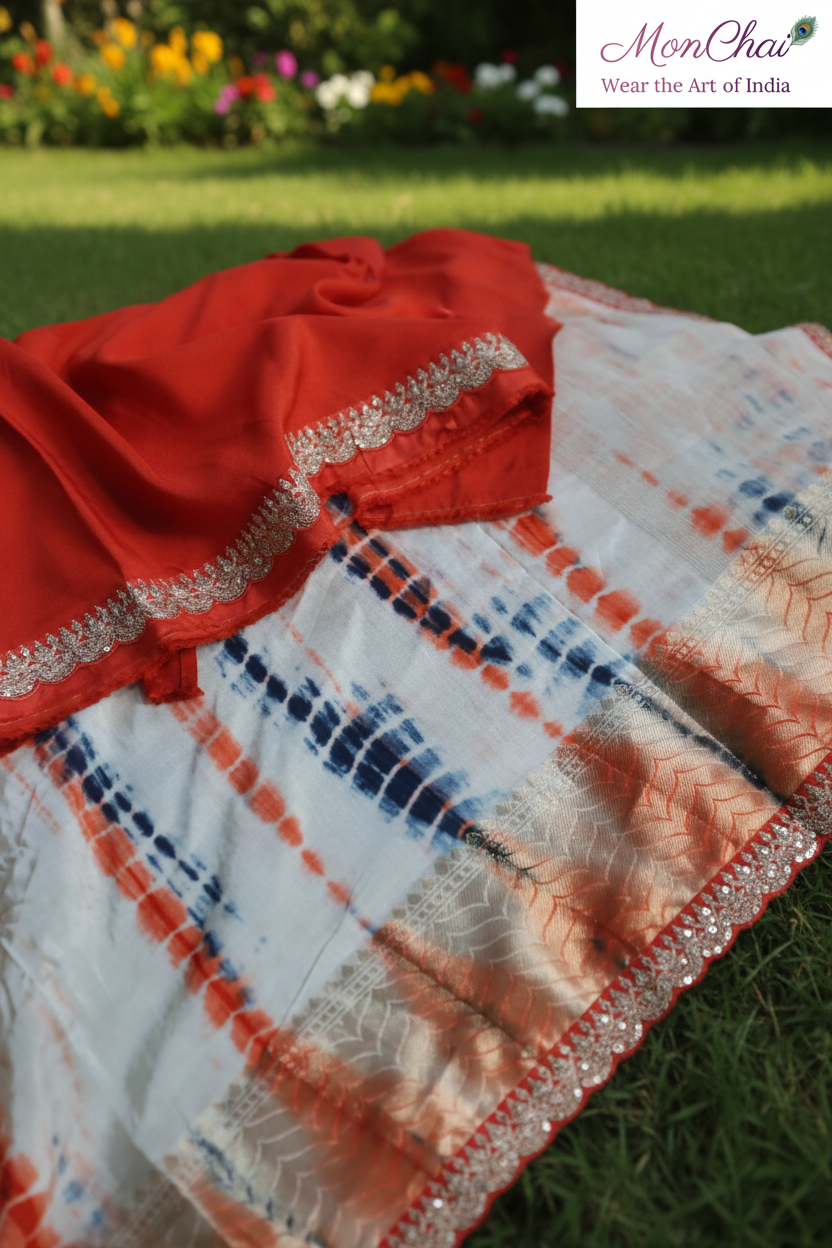 Exclusive Shibori Tie & Dye Pure Munga Saree with Lace Border
