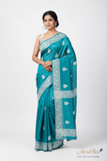 Semi-Tussar Silk Saree with Parsi Work Border & Blouse