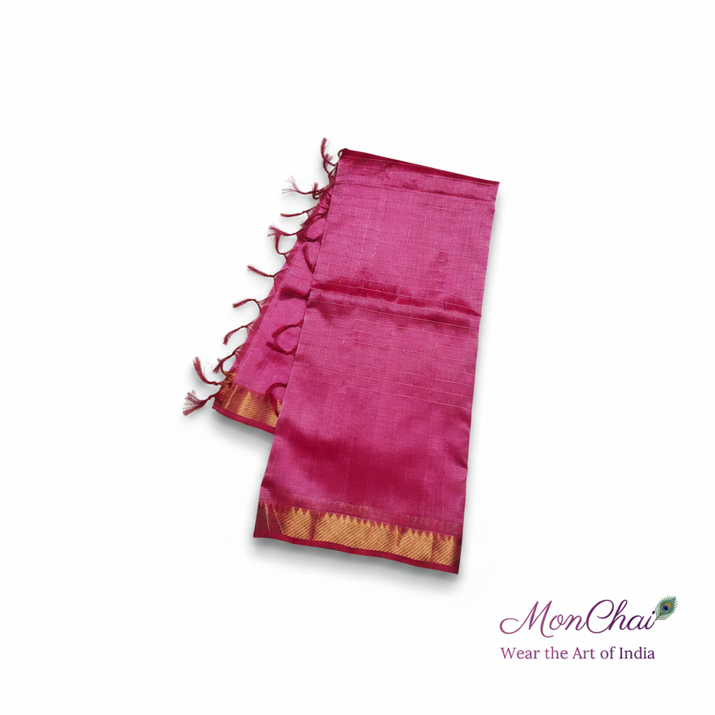Mangalagiri Pure Handloom Lt Pattu Saree | Gold Zari Check & Border