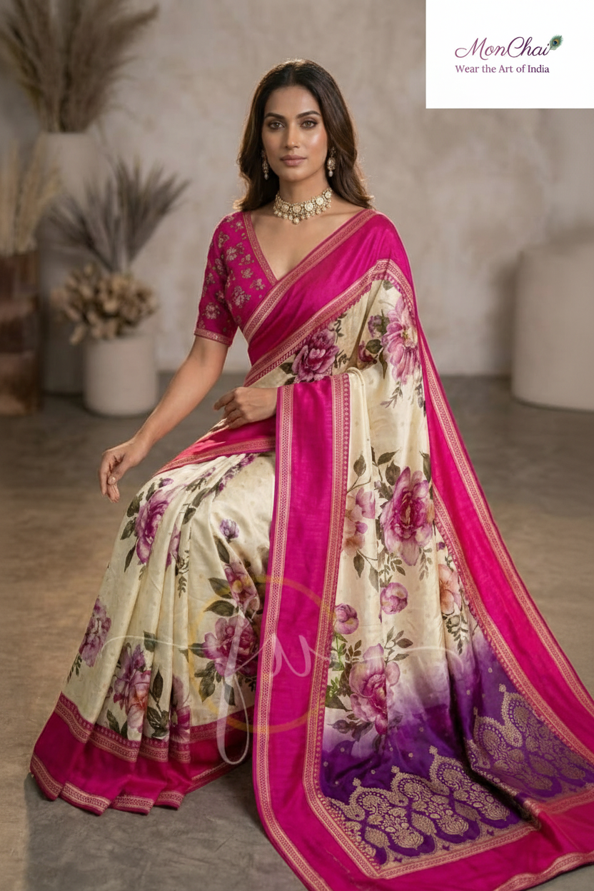 Floral Saree Model — MonChai Redo