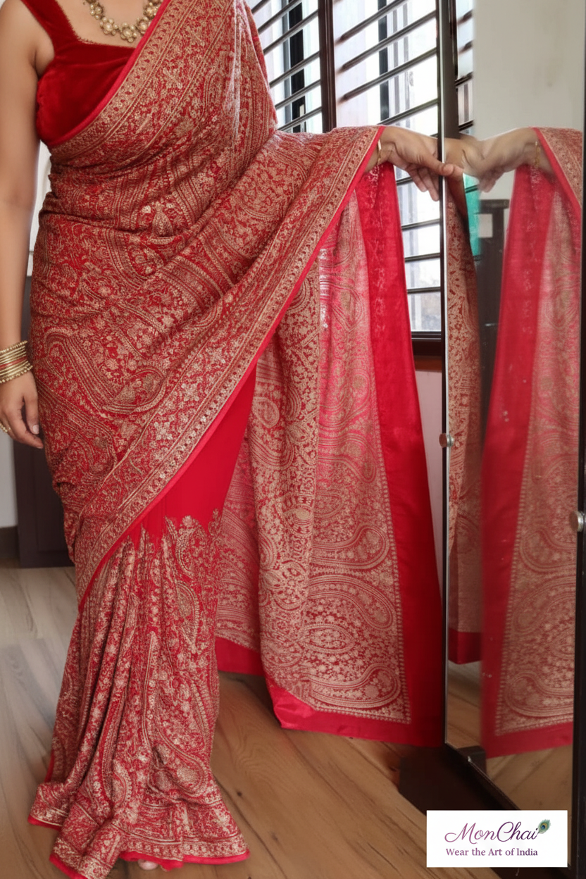 KAS-KAN-1925 | Zarkan & Swarovski Kani Embroidery Pure Georgette Saree