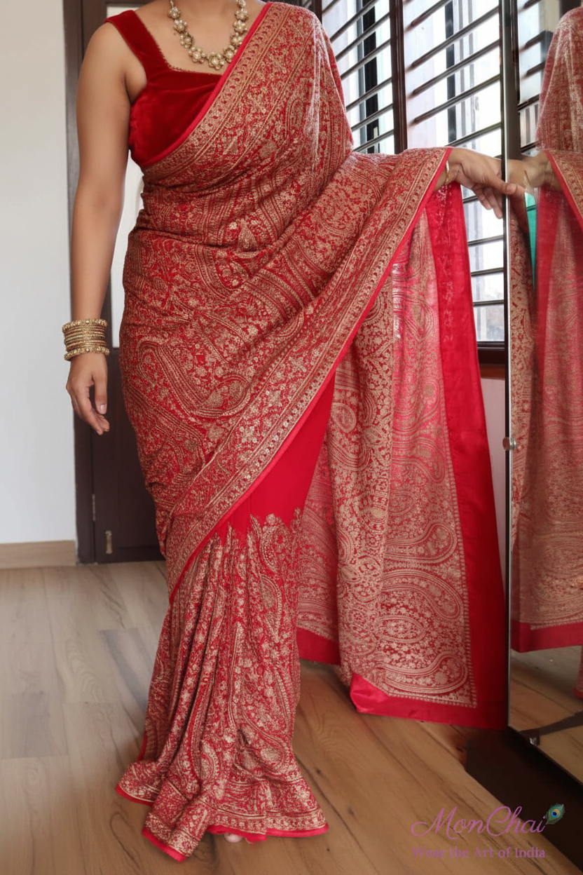 KAS-KAN-1925 | Zarkan & Swarovski Kani Embroidery Pure Georgette Saree