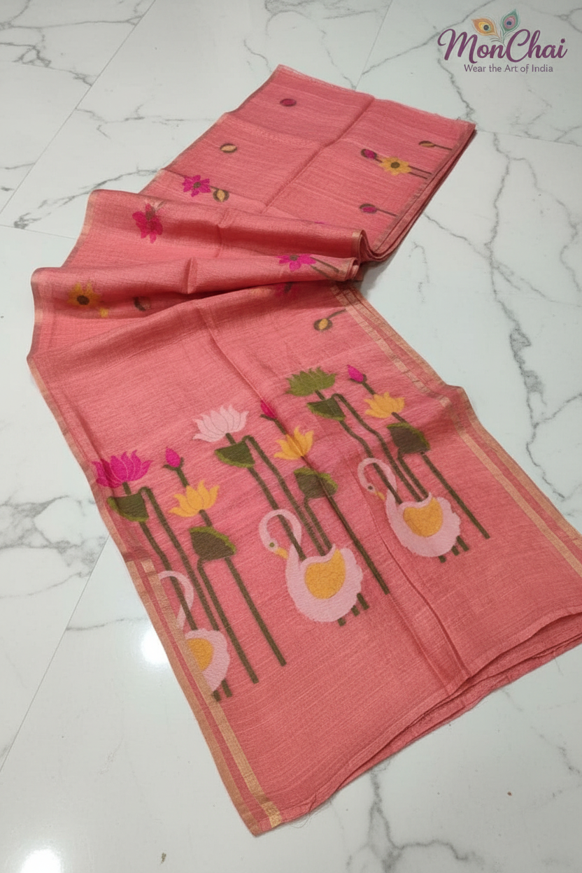 Swan Paithani Jamdani Pure Tissue Linen Saree | Jayasree Linen