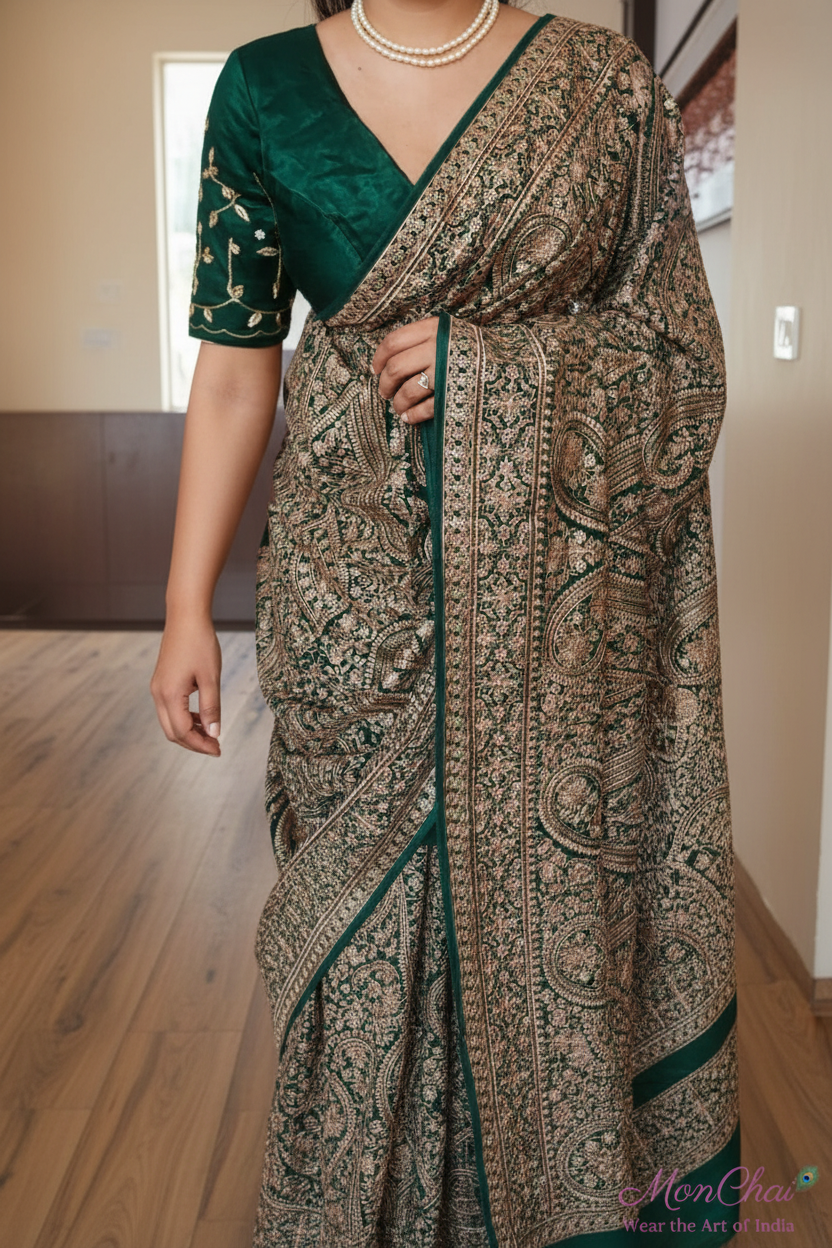 KAS-KAN-1925 | Zarkan & Swarovski Kani Embroidery Pure Georgette Saree