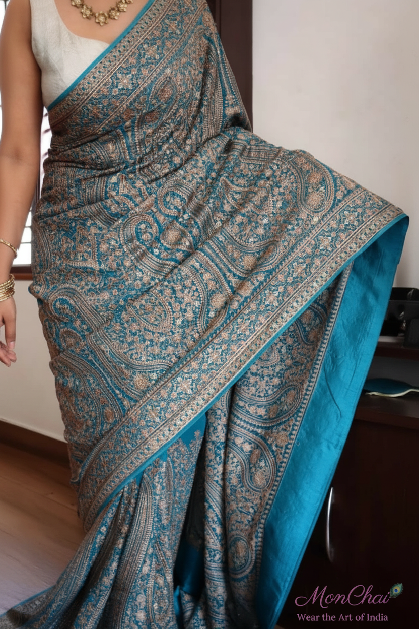 KAS-KAN-1925 | Zarkan & Swarovski Kani Embroidery Pure Georgette Saree