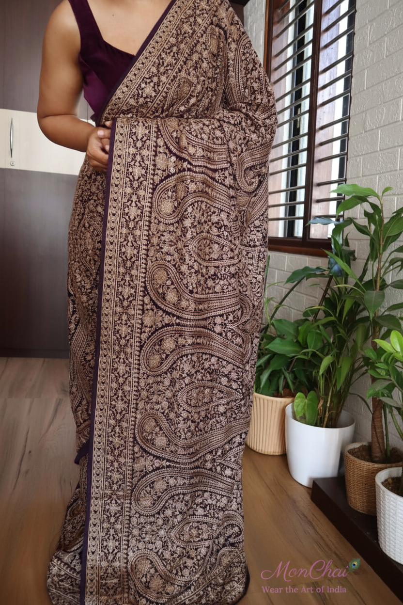 KAS-KAN-1925 | Zarkan & Swarovski Kani Embroidery Pure Georgette Saree