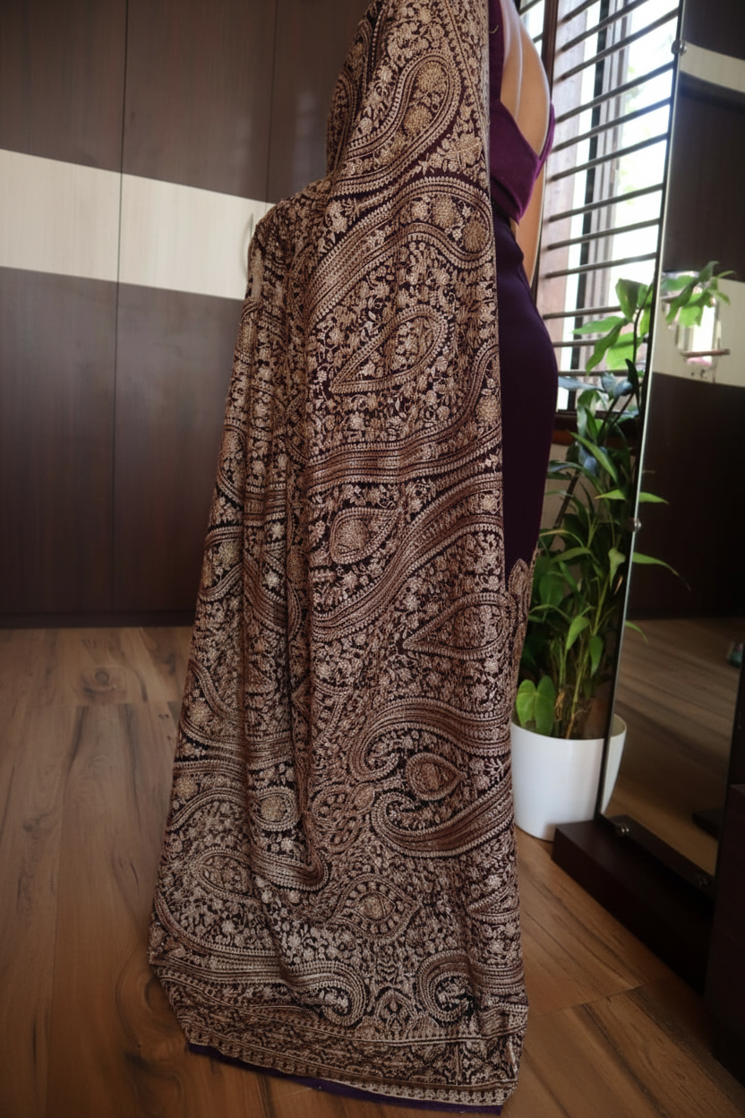 KAS-KAN-1925 | Zarkan & Swarovski Kani Embroidery Pure Georgette Saree