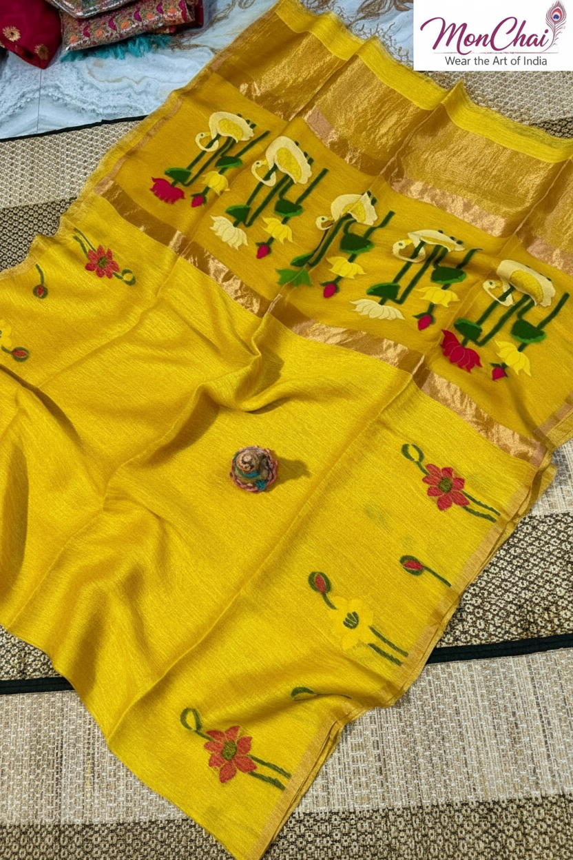 Swan Paithani Jamdani Pure Tissue Linen Saree | Jayasree Linen