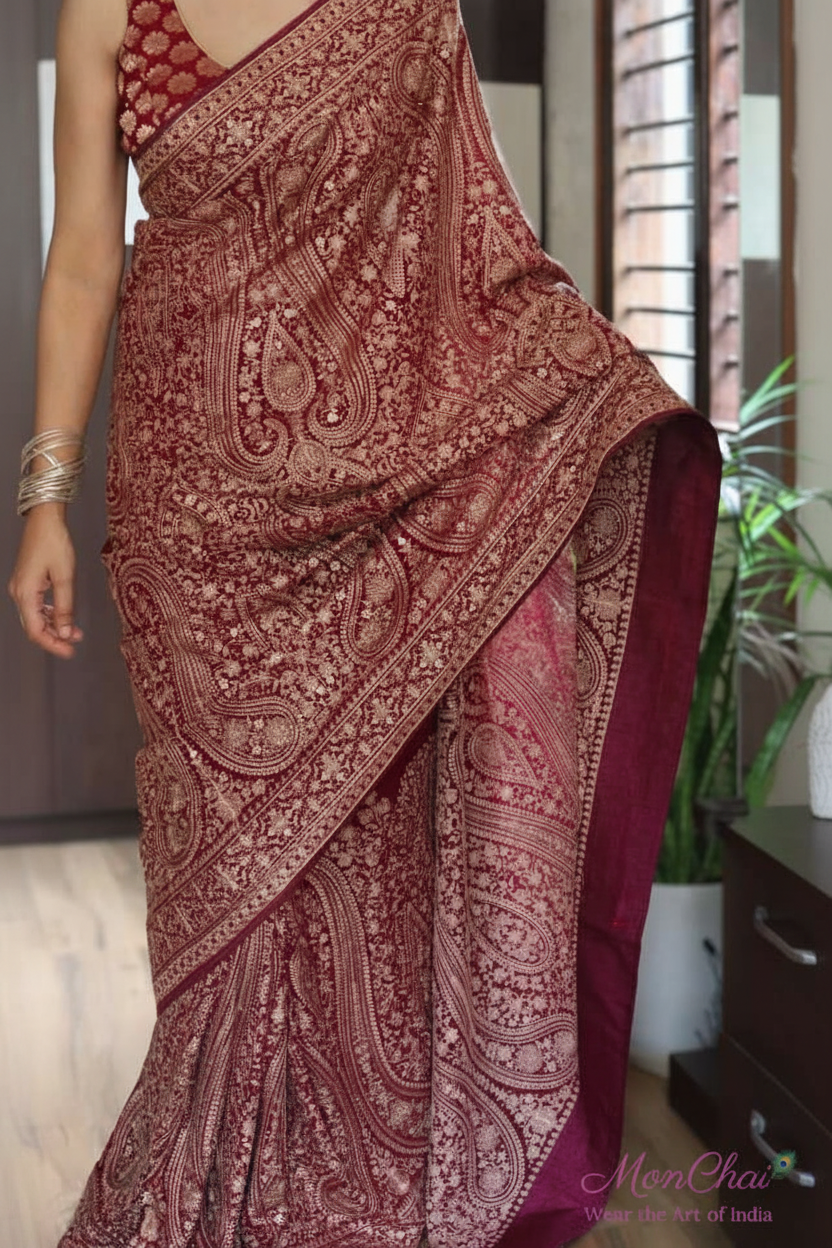 KAS-KAN-1925 | Zarkan & Swarovski Kani Embroidery Pure Georgette Saree