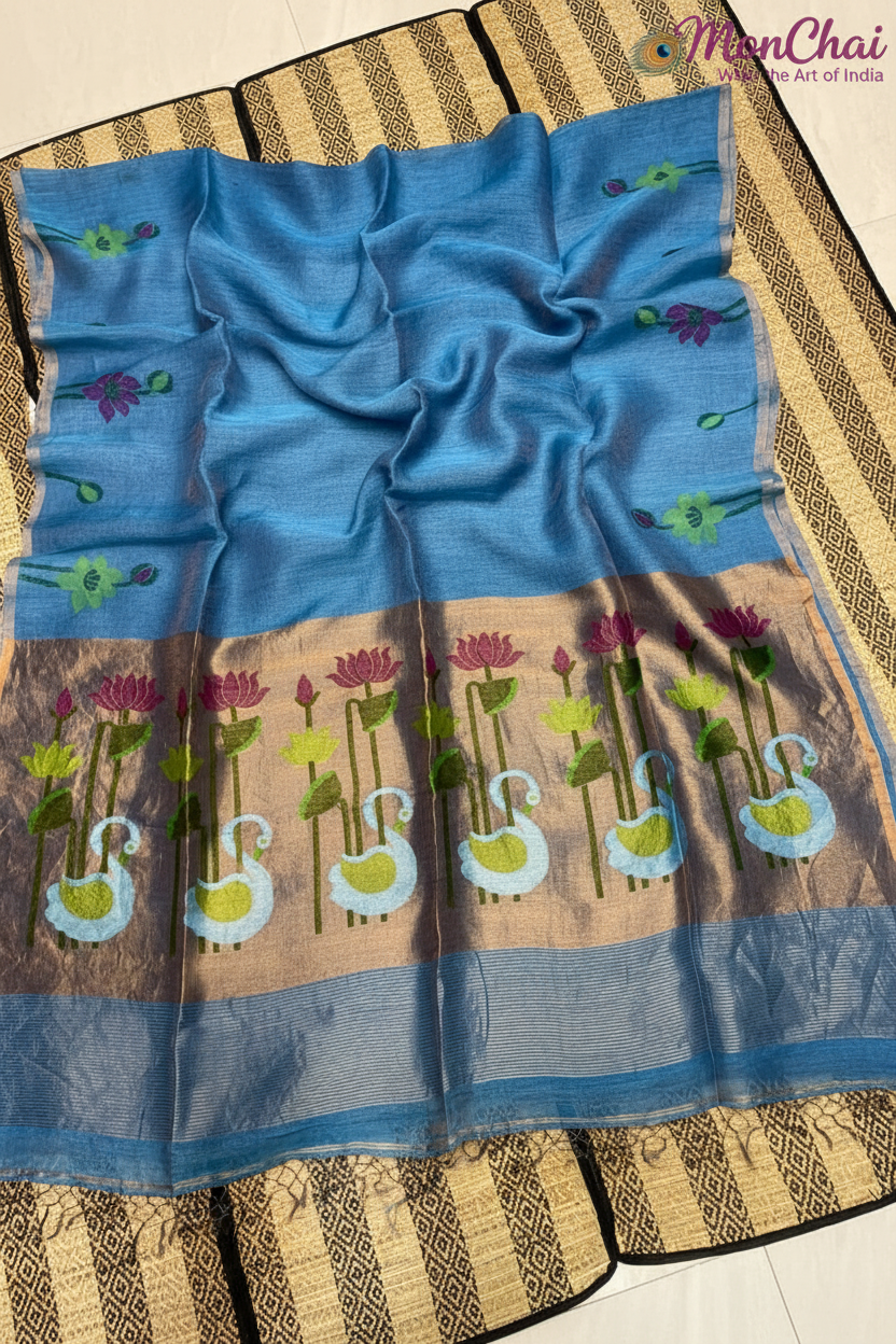 Swan Paithani Jamdani Pure Tissue Linen Saree | Jayasree Linen