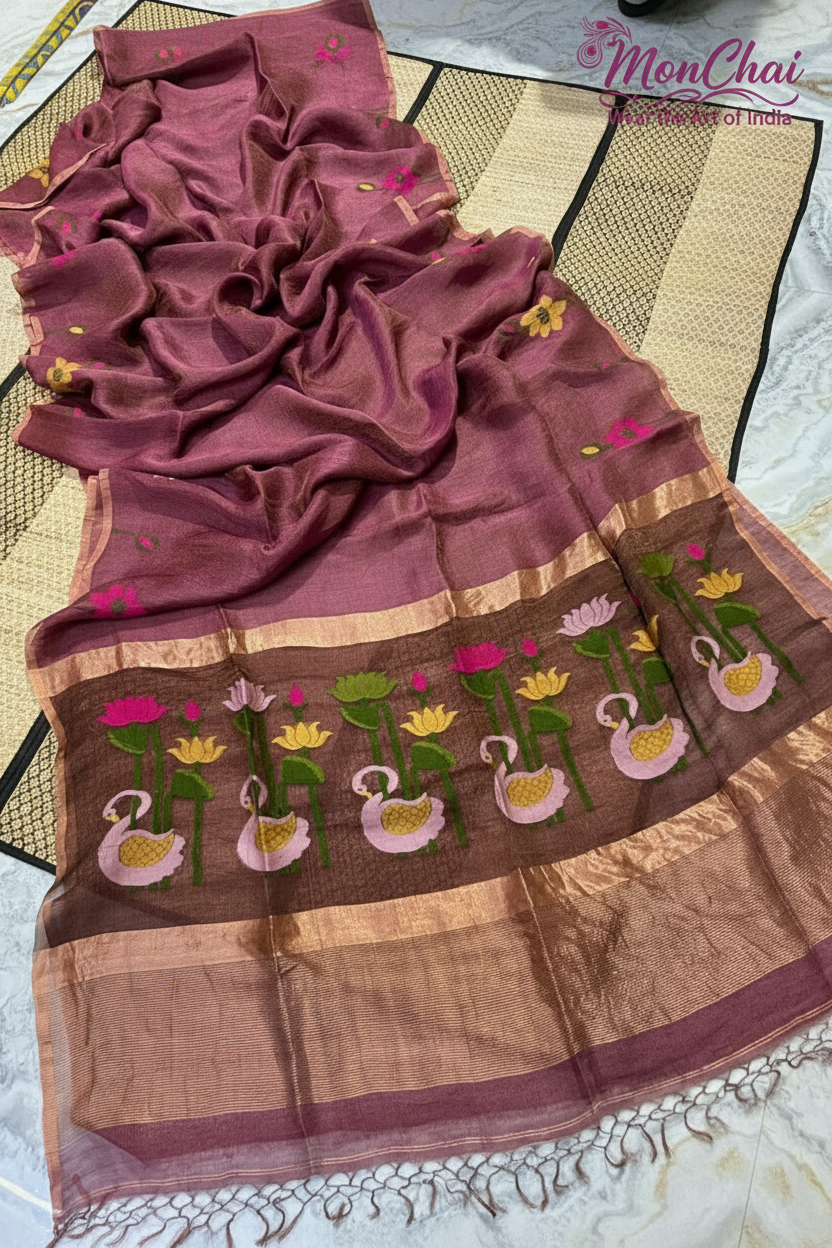 Swan Paithani Jamdani Pure Tissue Linen Saree | Jayasree Linen