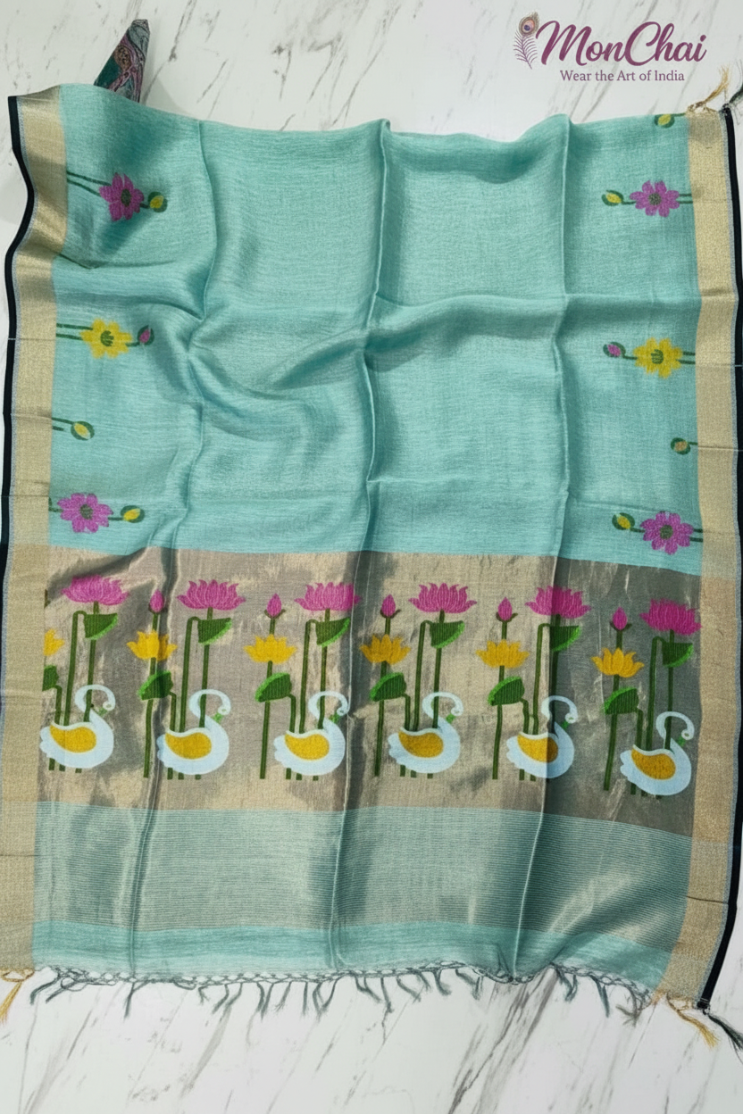 Swan Paithani Jamdani Pure Tissue Linen Saree | Jayasree Linen