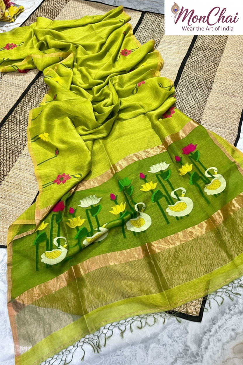 Swan Paithani Jamdani Pure Tissue Linen Saree | Jayasree Linen