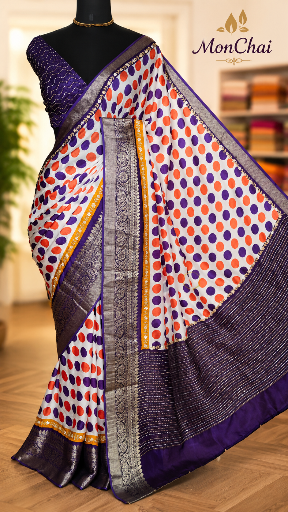HS5165 Pure Munga Crepe Silk Saree with Kantha Work Pallu